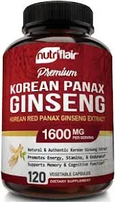 Korean Red Panax Ginseng 1600mg, 120 Caps 5% High Strength NON-GMO Ginsenoside