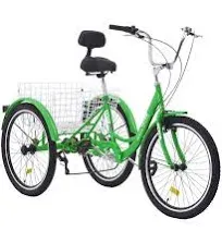 VEVOR Adult Tricycles Bike 7 Speed Adult Trikes 26 Three-Wheeled Bicycles Basket and Adjustable Seat Green FZDKRLSLCTG23HWMPV0