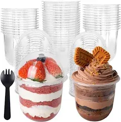 12oz Disposable Plastic Cups with Dome Lids (No Hole),50 pack Dessert Cups for Plastic Fruit, Ice Cream Cake and Mini Snack Bowls…