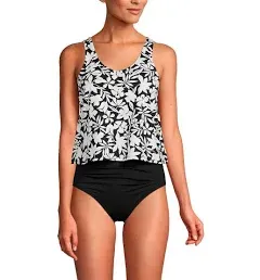 Lands' End Women's Chlorine Resistant V-Neck One Piece Fauxkini Swimsuit