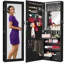 Best Choice Products Hanging Mirror Jewelry Armoire Cabinet with LED Lights, Women's,  White