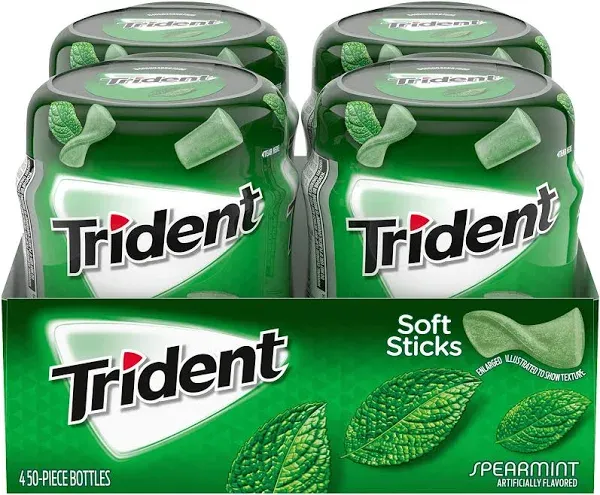 Trident Gum, Sugar Free, Spearmint, Unwrapped - 4 - 50 stick pkgs [200 sticks]