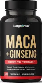 Natgrown Organic Maca Root Powder Capsules 1500 mg with Black + Red + Yellow Peruvian Maca Root Extract Supplement for Men and Women