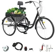 Jstuoke Versatile 26-Inch 3-Wheel Adult Tricycle with 7-Speed Transmission and storage Basket for Ultimate Convenience and Utility