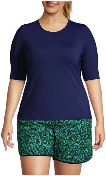 Lands' End Women's Plus Size Crew Neck Rash Guard UPF 50 Swim Tee