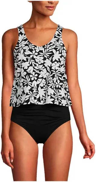 Lands' End Womens Chlorine Resistant V-neck Fauxkini One Piece Swimsuit Black Havana Floral Long Torso X-Small