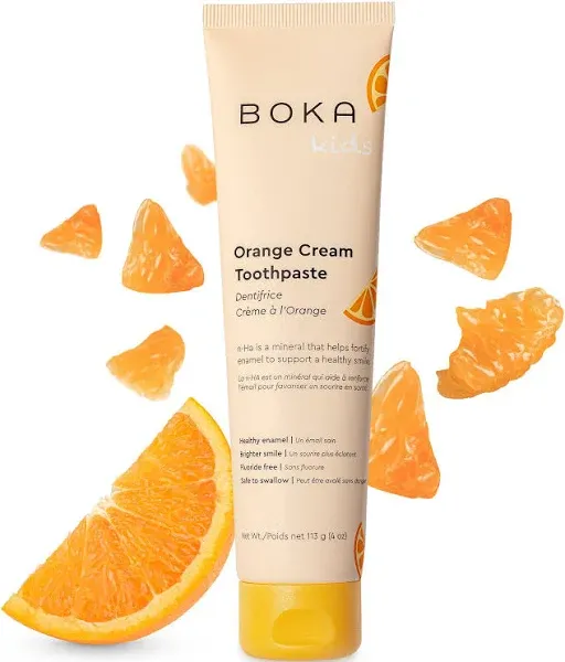 Boka Orange Cream Natural Toothpaste, Nano-Hydroxyapatite for Remineralizing, Sensitivity and Whitening, Fluoride-Free, Dentist Recommended for Kids