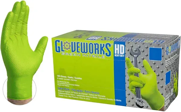 Ammex Gloves GWGN49100 - Gloveworks HD Green Nitrile Diamond Grip - XXL | FinditParts