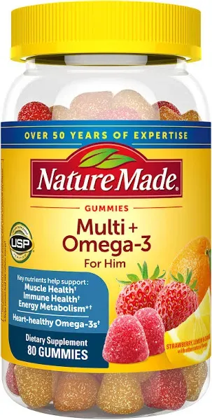 Nature Made Men&#039;s Multivitamin + Omega-3 Gummies - Strawberry, Lemon, Orange, 150 ct