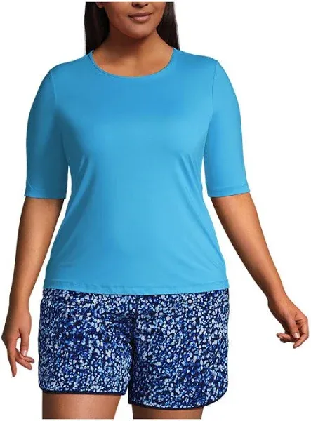 Lands' End Women's Plus Size Crew Neck Rash Guard UPF 50 Swim Tee