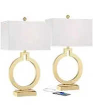 360 Lighting Modern Table Lamps 28 1/2" Tall Set of 2 with USB Charging Port Brushed