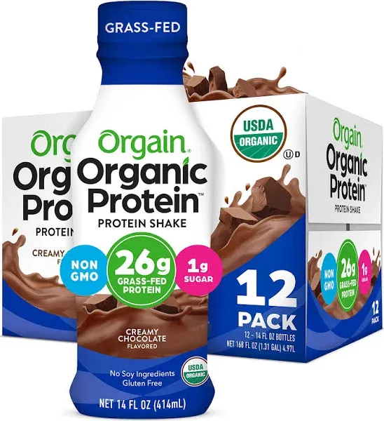 Orgain Grass-Fed Protein Shake, Creamy Chocolate Fudge - 12 pack, 11 fl oz cartons