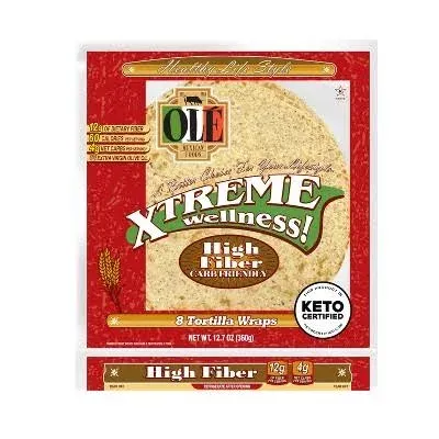 Olé Xtreme Wellness® High Fiber | 8" Size Flour Tortillas |Carb Friendly |Keto Certified | 12.7 oz.| 8 Count (Pack of 4)