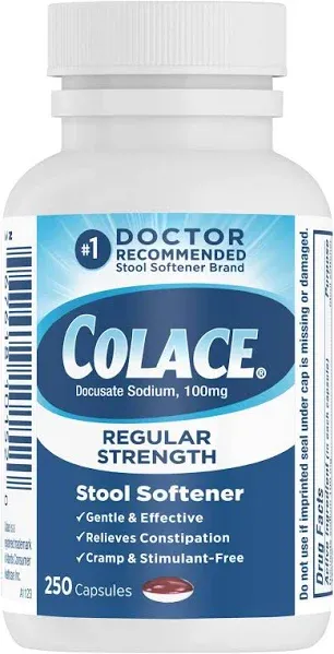 Colace Regular Strength Docusate Sodium 100 mg Stool Softener Capsules - 100 ct