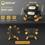 EEFOW Rechargeable LED Work Light: 2 Pack Worklight, 5000mAh Battery Powered Portable 2000 Lumen Shop Light with Stand, 360°Rotation Folding, 2 COB 6500K Cordless Trouble Light for Workshop (20W)