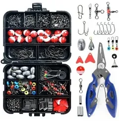 Eccomum 263pcs Fishing Accessories Set with Tackle Box Including Plier Jig Hooks Weight Swivels Snaps Slides, Size: 12, Red