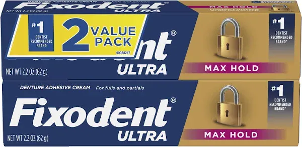 Fixodent Ultra Max Hold Denture Adhesive, 2.2 oz, 2 Pack