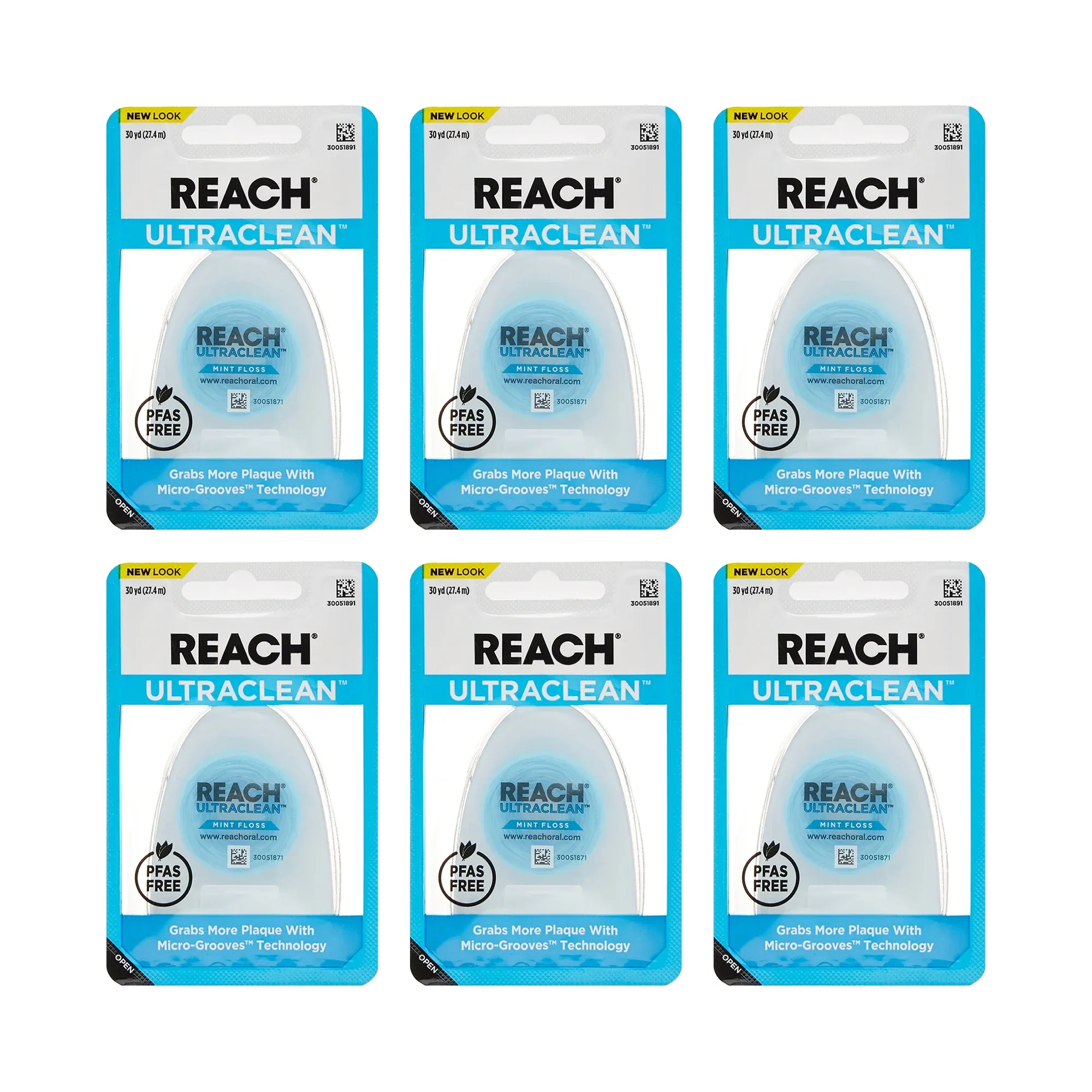 REACH ULTRACLEAN Mint Dental Floss 30YD Value 6 Pack