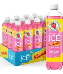 Sparkling Ice Starburst Strawberry, Zero Sugar Flavored Sparkling Water, with Vitamins and Antioxidants, Low Calorie Beverage, 17 fl oz Bottles