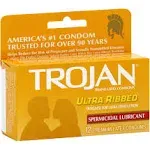 Trojan Ultra Ribbed Spermicidal Condoms - 12 ct