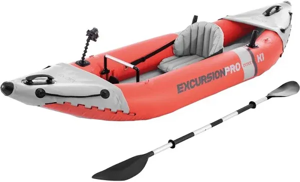 Intex Excursion Pro Inflatable Fishing Vinyl Kayak with Oar and Pump (Open Box)