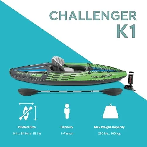 Intex Explorer K1 Inflatable Kayak Set with Aluminium Oars and Pump