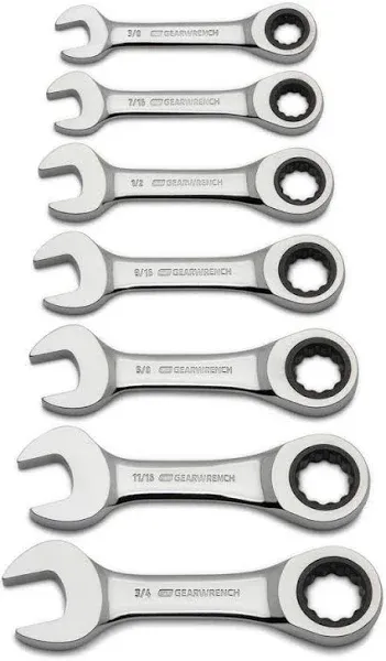 GearWrench 9507D 7-Pc 72-Tooth 12-Pt Stubby Ratchet Combination SAE Wrench Set