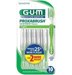 GUM Proxabrush Go-Betweens Interdental Brushes, Tight, Plaque Removal, 10