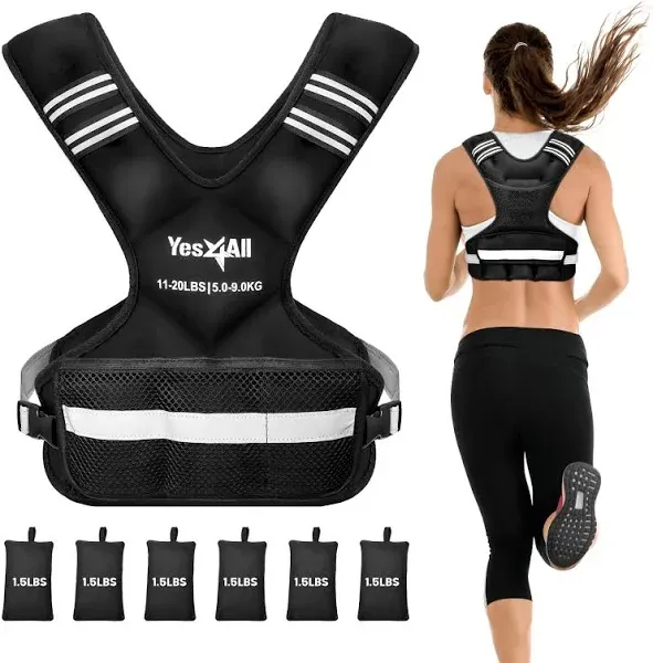 Yes4All Adjustable Weighted Vest 11-32lbs with Reflective Strip, Large Weight Vest for Strength Training for Men & Women