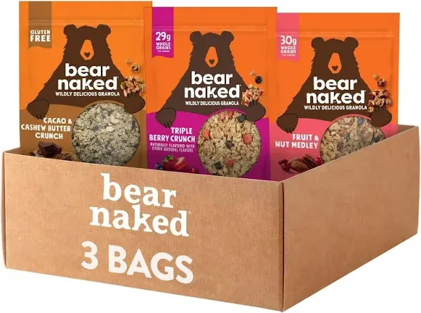 Bear Naked Granola Cereal, Whole Grain Granola, Breakfast Snacks, Cacao and Cashew Butter Crunch (3 Bags)