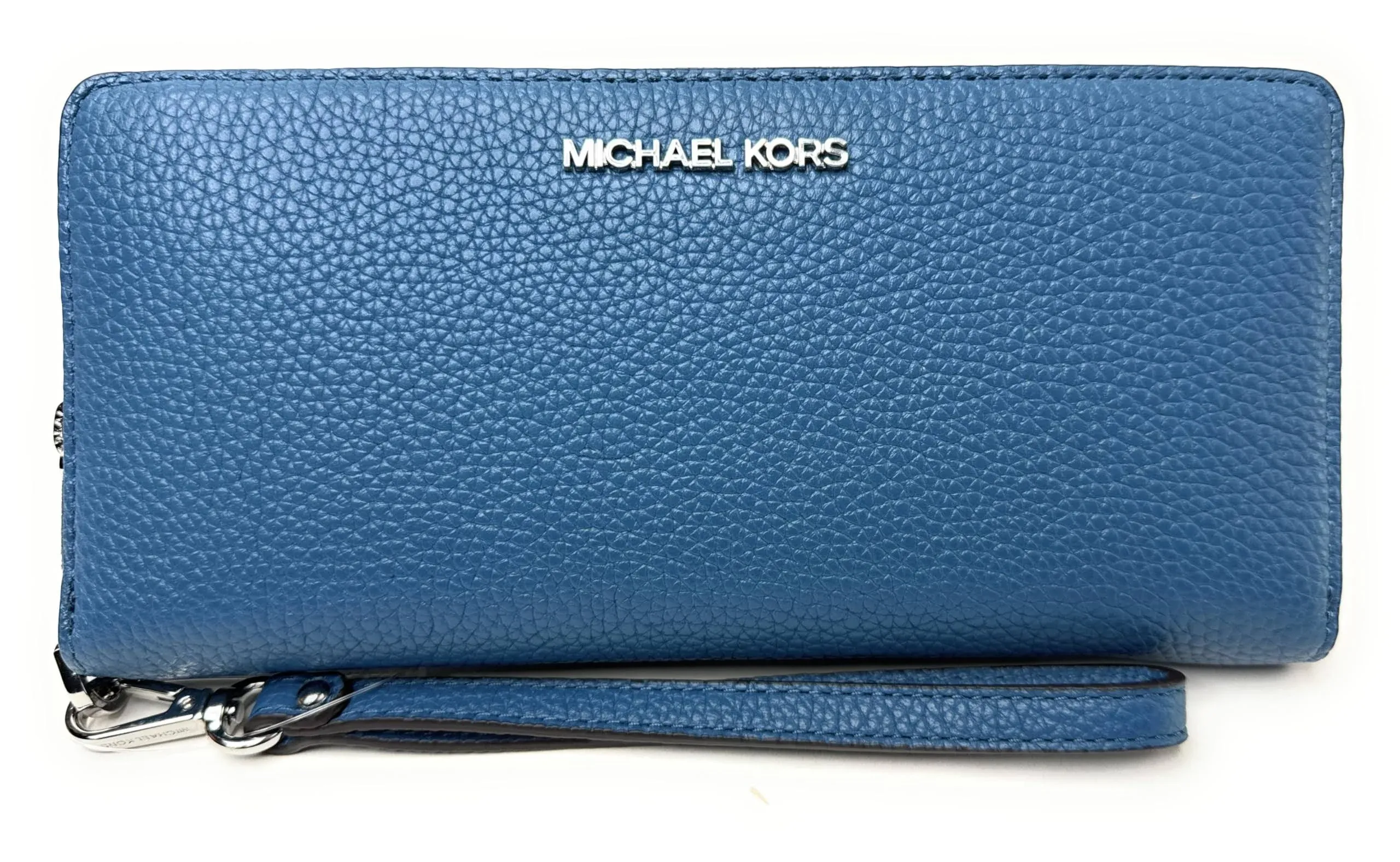 Michael Kors Long Zip Around Wallet Wristlet Leather Clutch Phone Holder in Teal