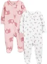 Baby Girls&#039; 2-Way Zip Thermal Footed Sleep and Play, Pack of 2