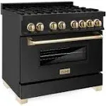 ZLINE Autograph Edition 36 in. 4.6 Cu. ft. Dual Fuel Range in Black Stainless Steel with Gold Accents