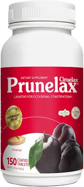 Prunelax Ciruelax Regular Strength Laxative Tablets - Overnight Relief for Occasional Constipation, Senna Extract, Vegan & Gluten-Free, Fast-Acting Gentle Relief - 150ct