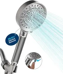 Cobbe Filtered Shower Head with Handheld - Filters Over 99% Of Chlorine - 2.0 Carbon Shower Head Filter System - Water Softener Filters Beads for Hard Water - Reduces Dry Itchy Skin, Brushed nickel