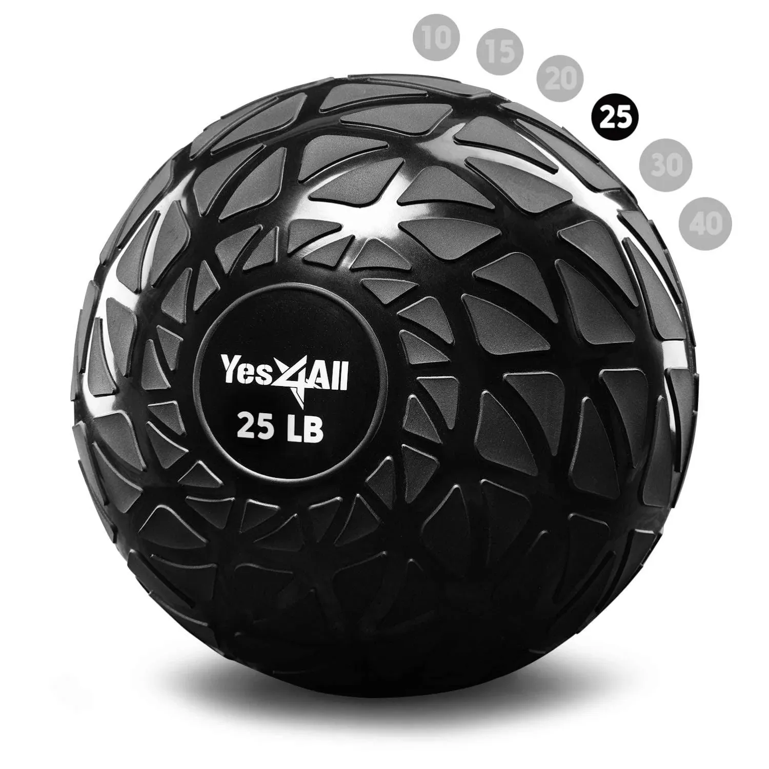 Yes4all Dynamic Slam Ball, PVC Sand Filled Medicine Ball, 10-40lbs Weight Ball - Black 25lbs, Size: 25 lbs