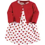 Hudson Baby Cotton Dress and Cardigan Set, Red Hearts