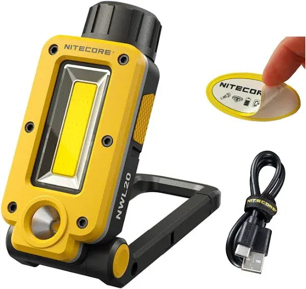 Nitecore NWL20 COB mechanics Work Light, 600 lumens, USB-C Rechargeable, Portable, 78 hours Long Runtime for Job Sites, Car repairing, with Magnetic Metal Hanging Hook, Red Light and Nitecore Sticker