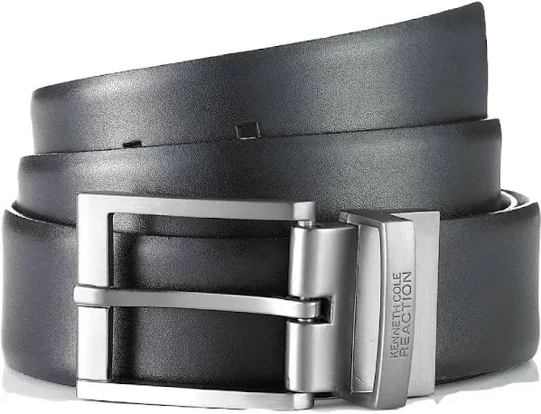 $100 Kenneth Cole Reaction Men Black Brown Leather Reversible Logo Belt Size 34