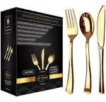 JL Prime 120 Gold Plastic Silverware Set, Heavy Duty Disposable Reusable Cutlery for Party & Wedding, 40 Forks, 40 Spoons, 40 Knives