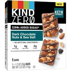 ZERO Added Sugar Bars, Keto Friendly Snacks, Dark Chocolate Nuts and Sea Salt, 6