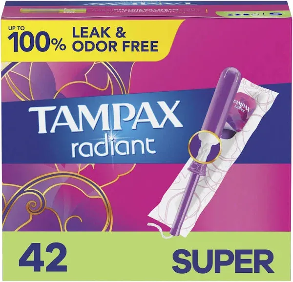 Tampax Radiant Tampons Duo Pack - Regular, Super, Unscented, 28 ct