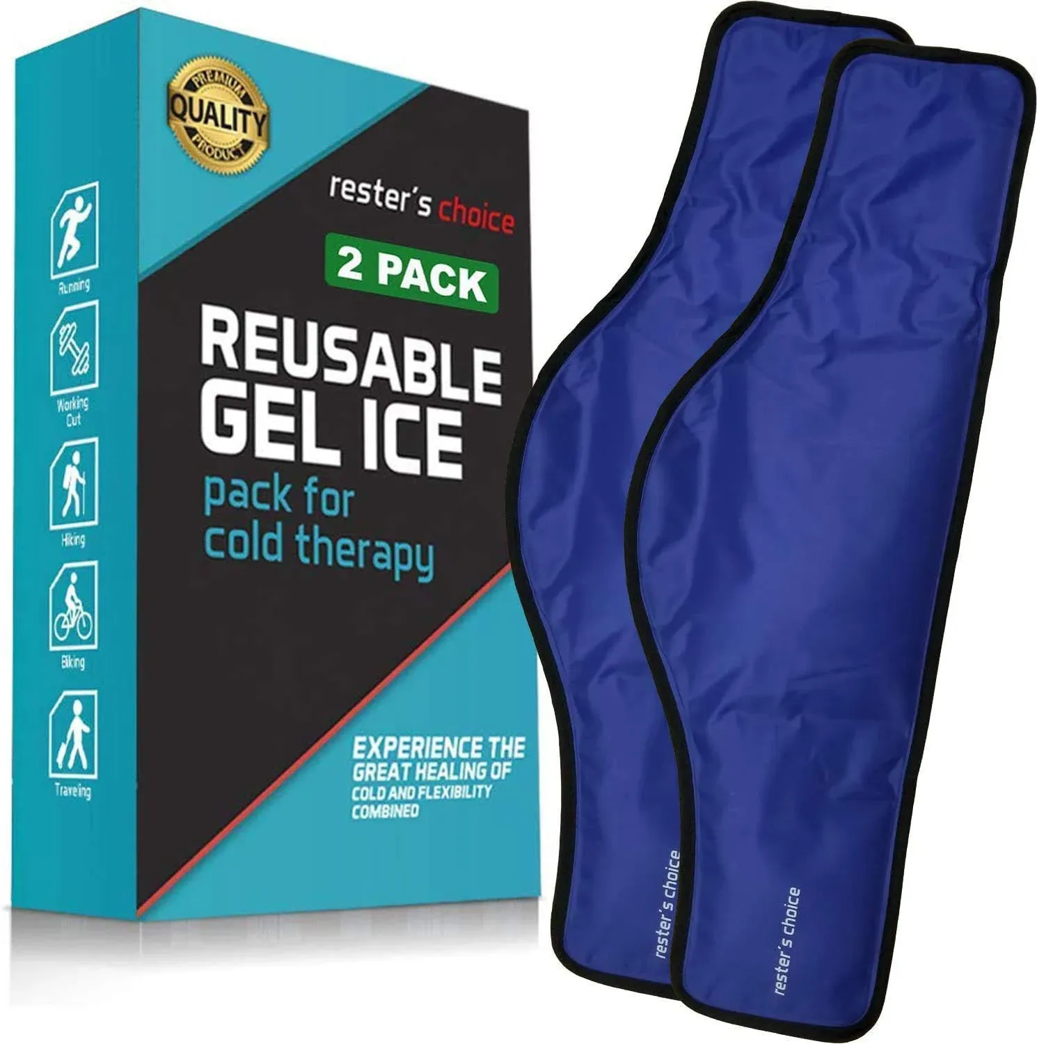 Rester's Choice Cold Therapy Gel Pack - Ice Pack for Neck and Shoulders (23 x 8 x 5 Inch - Pack of 2) - Reusable Freezer Gel Pad for Swelling, Injuries