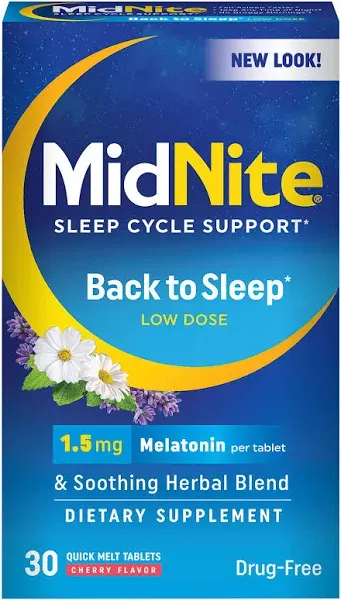 MidNite Back to Sleep Low Dose Melatonin Sleep Aid Quick Melt Tablets