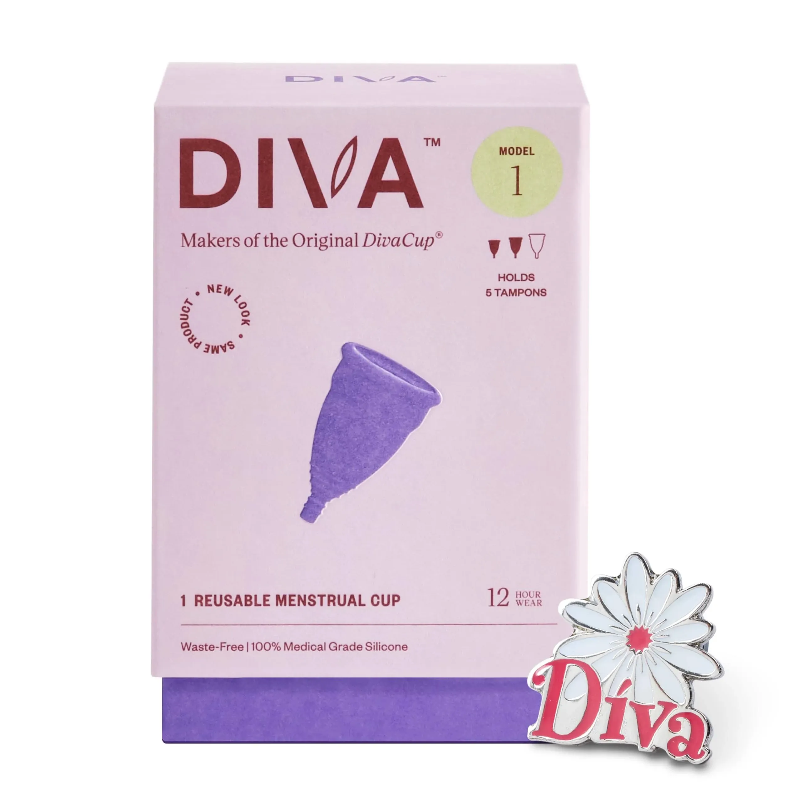 Diva Cup - Medical Grade Silicone Cup for Period Care - Reusable Menstrual Cup - Up to 12 Hours of Continuous Wear - Model 1 (FOR Medium to Heavy