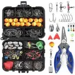 263pcs Fishing Accessories Set with Tackle Box Including Plier Jig Hooks Sinker Weight Swivels Snaps Sinker Slides