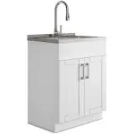 Simpli Home AXCLDYMWS28-SS Modern Wide Shaker 28 inch Laundry Cabinet with Faucet and Stainless Steel Sink