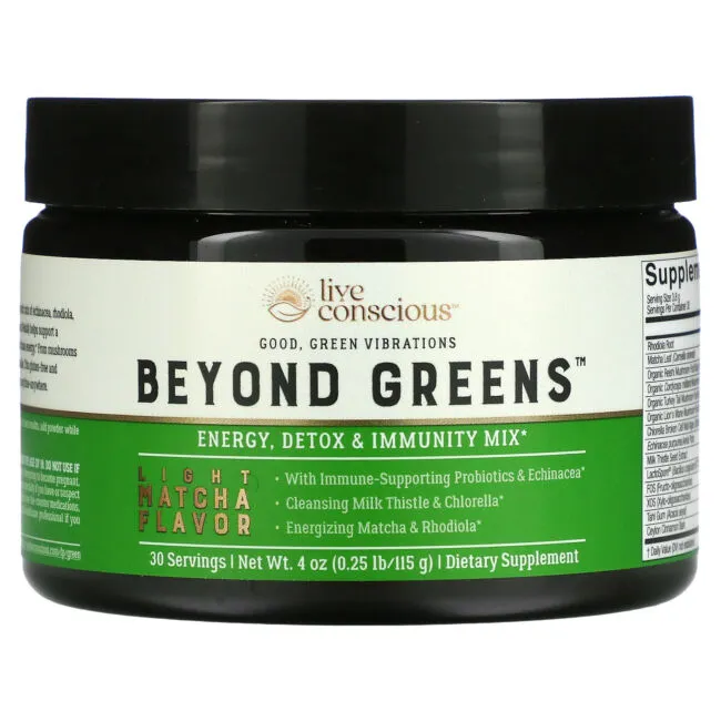 Live Conscious, Beyond Greens, Energy, Detox &amp; Immunity Mix, Light Matcha, 4 oz