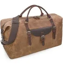 Oversized Travel Duffel Bag Waterproof Canvas Genuine Leather Weekend bag Brown