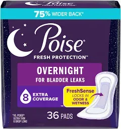 Poise Postpartum Incontinence Pads, One Size, Overnight Absorbency, 22 Count